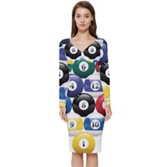 Racked Billiard Pool Balls Long Sleeve V-neck Bodycon Dress  by Ket1n9