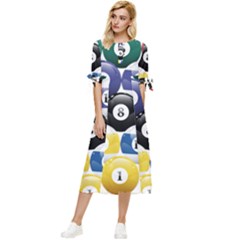 Racked Billiard Pool Balls Bow Sleeve Chiffon Midi Dress by Ket1n9