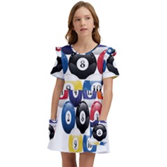 Racked Billiard Pool Balls Kids  Frilly Sleeves Pocket Dress by Ket1n9