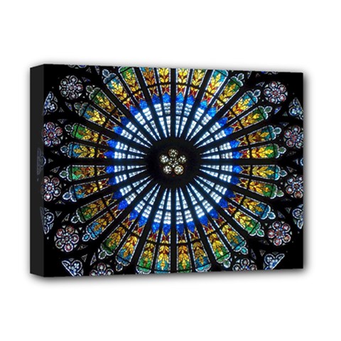 Stained Glass Rose Window In France s Strasbourg Cathedral Deluxe Canvas 16  X 12  (stretched)  by Ket1n9