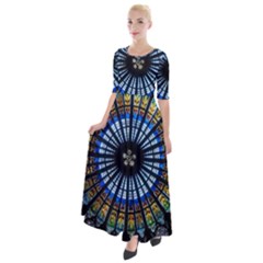 Stained Glass Rose Window In France s Strasbourg Cathedral Half Sleeves Maxi Dress by Ket1n9