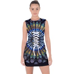 Stained Glass Rose Window In France s Strasbourg Cathedral Lace Up Front Bodycon Dress by Ket1n9