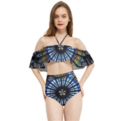 Stained Glass Rose Window In France s Strasbourg Cathedral Halter Flowy Bikini Set  by Ket1n9