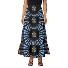 Stained Glass Rose Window In France s Strasbourg Cathedral Tiered Ruffle Maxi Skirt by Ket1n9