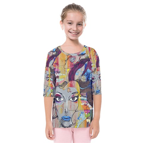 Graffiti Mural Street Art Painting Kids  Quarter Sleeve Raglan T-shirt by Ket1n9