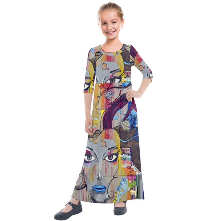 Graffiti Mural Street Art Painting Kids  Quarter Sleeve Maxi Dress