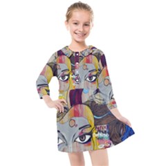 Graffiti Mural Street Art Painting Kids  Quarter Sleeve Shirt Dress by Ket1n9