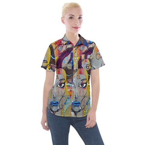 Graffiti Mural Street Art Painting Women s Short Sleeve Pocket Shirt by Ket1n9