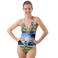 Astronaut Halter Cut-out One Piece Swimsuit by Ket1n9