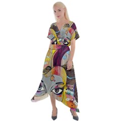 Graffiti Mural Street Art Painting Cross Front Sharkbite Hem Maxi Dress by Ket1n9