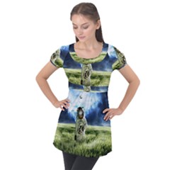 Astronaut Puff Sleeve Tunic Top by Ket1n9