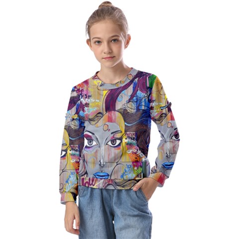 Graffiti Mural Street Art Painting Kids  Long Sleeve T-shirt With Frill  by Ket1n9