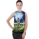 Astronaut Mock Neck Chiffon Sleeveless Top View1