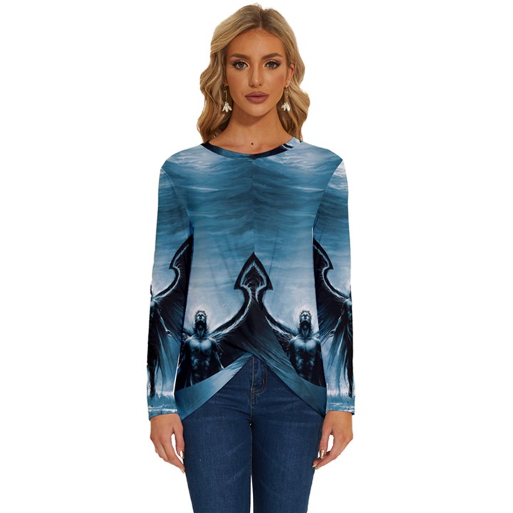 Rising Angel Fantasy Long Sleeve Crew Neck Pullover Top