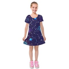 Realistic Night Sky Poster With Constellations Kids  Short Sleeve Velvet Dress by Ket1n9