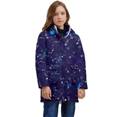 Realistic Night Sky Poster With Constellations Kids  Hooded Longline Puffer Jacket by Ket1n9