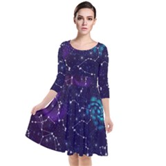 Realistic Night Sky Poster With Constellations Quarter Sleeve Waist Band Dress by Ket1n9