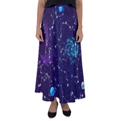 Realistic Night Sky Poster With Constellations Flared Maxi Skirt by Ket1n9