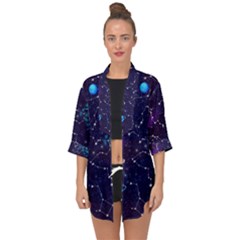 Realistic Night Sky Poster With Constellations Open Front Chiffon Kimono by Ket1n9