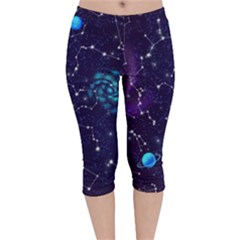 Realistic Night Sky Poster With Constellations Velvet Capri Leggings  by Ket1n9