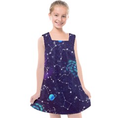 Realistic Night Sky Poster With Constellations Kids  Cross Back Dress