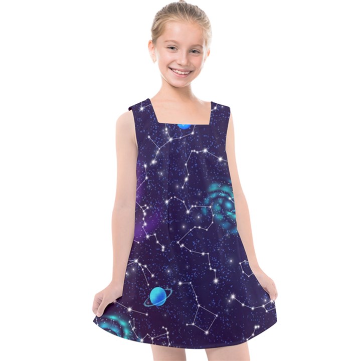 Realistic Night Sky Poster With Constellations Kids  Cross Back Dress