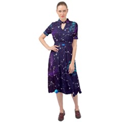 Realistic Night Sky Poster With Constellations Keyhole Neckline Chiffon Dress by Ket1n9