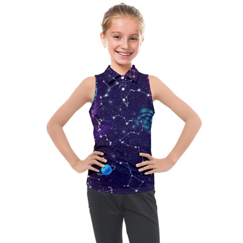 Realistic Night Sky Poster With Constellations Kids  Sleeveless Polo T-shirt by Ket1n9