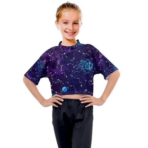 Realistic Night Sky Poster With Constellations Kids Mock Neck T-shirt by Ket1n9