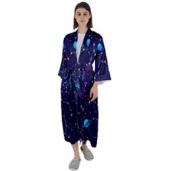 Realistic Night Sky Poster With Constellations Maxi Satin Kimono