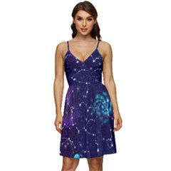 Realistic Night Sky Poster With Constellations V-neck Pocket Summer Dress  by Ket1n9