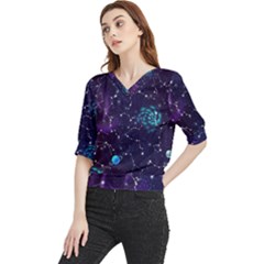 Realistic Night Sky Poster With Constellations Quarter Sleeve Blouse