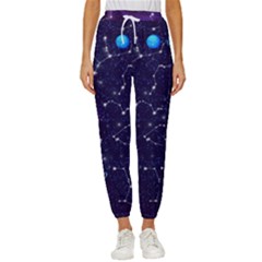 Realistic Night Sky Poster With Constellations Women s Cropped Drawstring Pants by Ket1n9