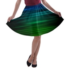 Blue And Green Lines A-line Skater Skirt