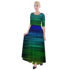 Blue And Green Lines Half Sleeves Maxi Dress by Ket1n9