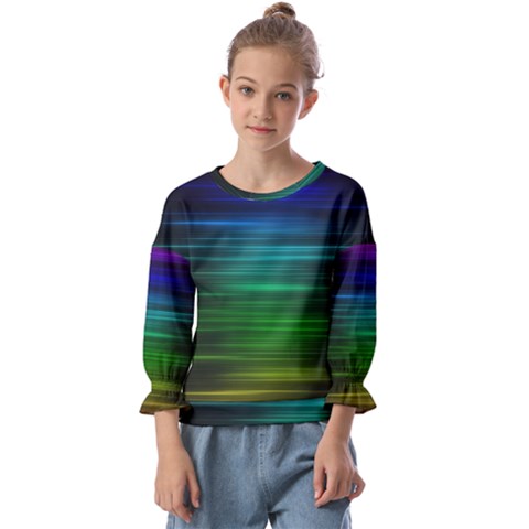 Blue And Green Lines Kids  Cuff Sleeve Top by Ket1n9