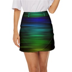 Blue And Green Lines Mini Front Wrap Skirt by Ket1n9