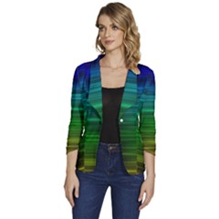 Blue And Green Lines Women s One-button 3/4 Sleeve Short Jacket