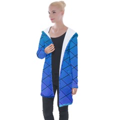 Blue Pattern Plain Cartoon Longline Hooded Cardigan by Ket1n9