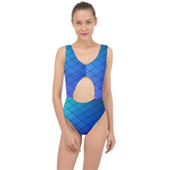 Blue Pattern Plain Cartoon Center Cut Out Swimsuit