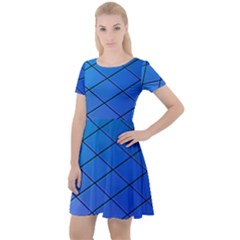 Blue Pattern Plain Cartoon Cap Sleeve Velour Dress  by Ket1n9