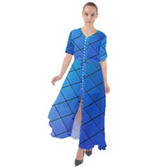 Blue Pattern Plain Cartoon Waist Tie Boho Maxi Dress