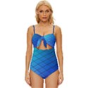 Blue Pattern Plain Cartoon Knot Front One-Piece Swimsuit View1