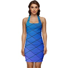 Blue Pattern Plain Cartoon Sleeveless Wide Square Neckline Ruched Bodycon Dress by Ket1n9