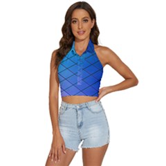 Blue Pattern Plain Cartoon Backless Halter Cami Shirt by Ket1n9