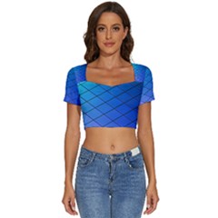 Blue Pattern Plain Cartoon Short Sleeve Square Neckline Crop Top  by Ket1n9