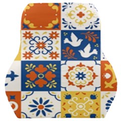 Mexican Talavera Pattern Ceramic Tiles With Flower Leaves Bird Ornaments Traditional Majolica Style Car Seat Back Cushion  by Ket1n9