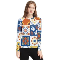 Mexican Talavera Pattern Ceramic Tiles With Flower Leaves Bird Ornaments Traditional Majolica Style Women s Long Sleeve Rash Guard by Ket1n9