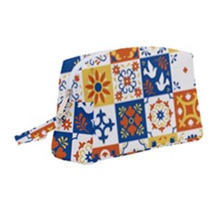 Mexican Talavera Pattern Ceramic Tiles With Flower Leaves Bird Ornaments Traditional Majolica Style Wristlet Pouch Bag (medium) by Ket1n9