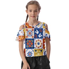 Mexican Talavera Pattern Ceramic Tiles With Flower Leaves Bird Ornaments Traditional Majolica Style Kids  Butterfly Cutout T-shirt by Ket1n9